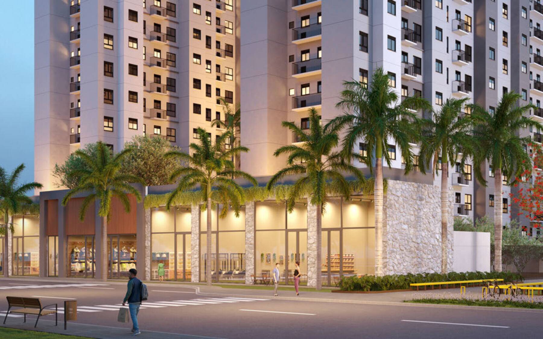 Fachada do Izzi Residence ao entardecer